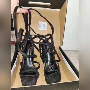 Womens black strappy heels